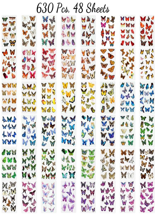 Arme Butterfly Stickers(635 Pcs, 48 Sheets), Flower Stickers for Scrapbooking, Journaling Nature Butterfly Sticker, Self-Adhesive Junk Journal Sticker for Planners Notebook Calendar, Kids Adults Gifts - Image 4