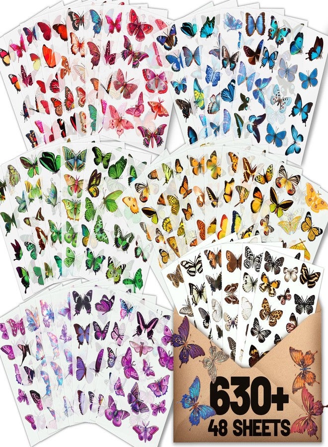 Arme Butterfly Stickers(635 Pcs, 48 Sheets), Flower Stickers for Scrapbooking, Journaling Nature Butterfly Sticker, Self-Adhesive Junk Journal Sticker for Planners Notebook Calendar, Kids Adults Gifts - Image 1