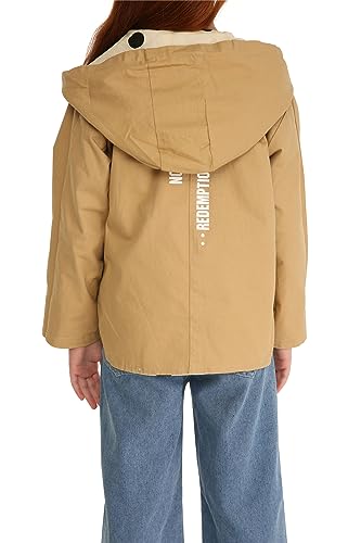 Mud Kingdom Cute Toddler Girls Hooded Jacket Reversable Full Zipper Outerwear Khaki 4T - Image 4