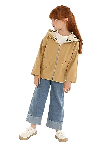 Mud Kingdom Cute Toddler Girls Hooded Jacket Reversable Full Zipper Outerwear Khaki 4T - Image 3