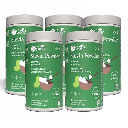 So Sweet Stevia Powder Sugar Free Natural Zero Calorie Sweetener - 1250gms (Pack of 05) (250Gm Each) - Image 1