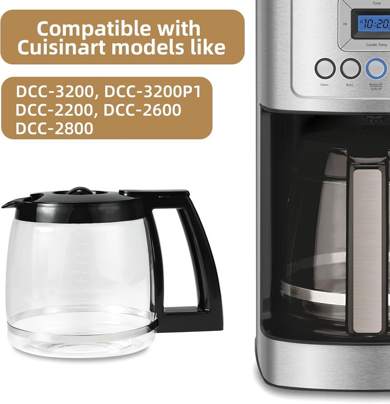 Roabertic إبريق قهوة زجاجي سعة 14 كوب بديل متوافق مع موديلات كويزينارت DCC-3200P1 وDCC-3200 وDCC-2200RC، وعاء قهوة بديل 14 كوب بمقب�� مريح وفوهة مانعة للتسرب - Image 2