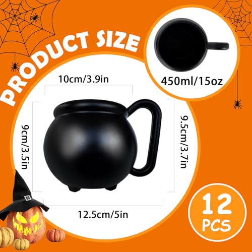 Baaxxango 12 PCS 15 oz Cauldron MugsPlastic Black Cauldron Pot CupsWitches Brew Mug for DrinksHalloween Party FavorsSt Patricks Day Party Gift Supplies - Image 3