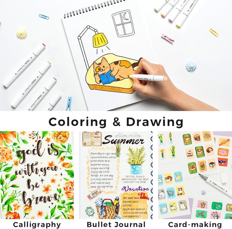 Ohuhu Markers for Adult Coloring Books No Bleeding 60 Colors Water-based Dual Tips Brush & Fine Coloring Markers for Kids Adults Beginners Drawing Pens for Journaling Lettering (Brush & Chisel) - Image 5