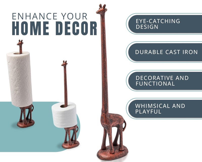 Comfify Giraffe Paper Towel Holder for Kitchen or Decorative Toilet Paper Stand for Bathroom - Unique Antique, Vintage, Whimsical Animal Design Roll Dispenser for Home Decor - Copper with Black - Image 2