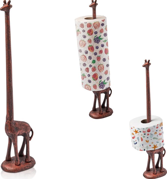 Comfify Giraffe Paper Towel Holder for Kitchen or Decorative Toilet Paper Stand for Bathroom - Unique Antique, Vintage, Whimsical Animal Design Roll Dispenser for Home Decor - Copper with Black - Image 1