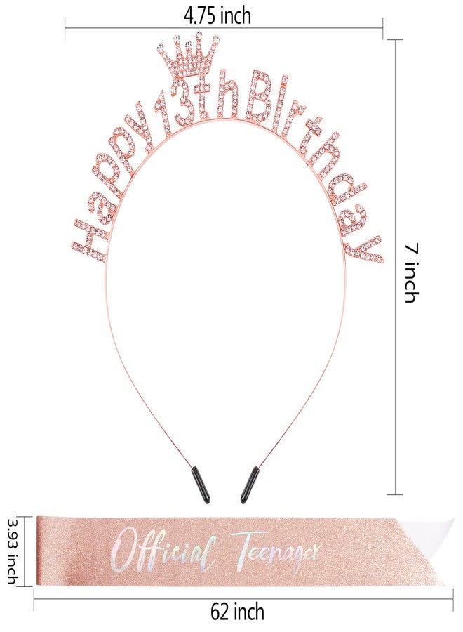 Atoden 13th Birthday Decorations for Girls Official Teenager Sash 13 Year Old Tiara Crown Headbands Thirteen Hair Band Happy 13th Birthday Gifts for Girls Rose Gold - Image 5
