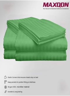 MAXQON 2-Set Fitted Bed Sheets +  Pillow Covers, King/Queen/Double/Single Sizes, Color Green  - Image 1