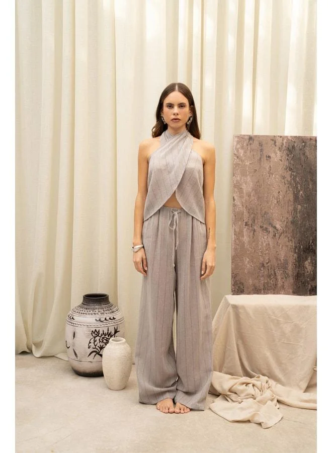 Bohemai Cadhas Neck-Tied Vizon Crop Pants Set.