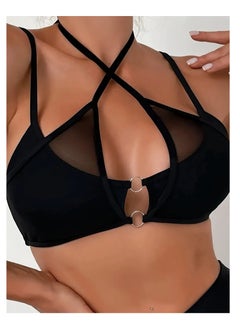 Korean Butter Fabric Padded Bra with Tulle, Lycra Elastic, and Metallic Rings - Black Color HN 6008