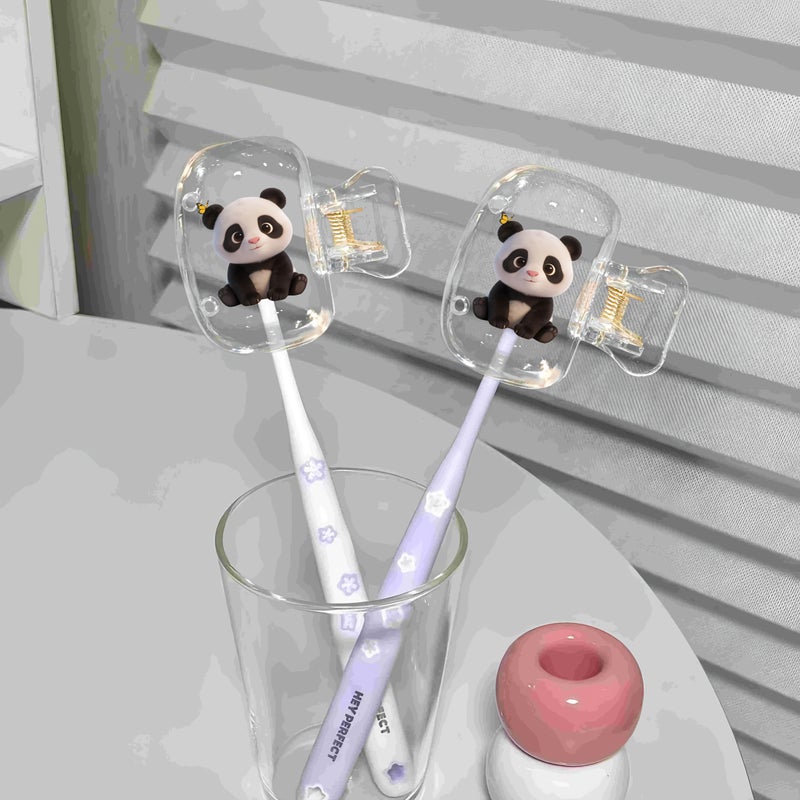 2pcs Cute Panda Toothbrush Holder Set Portable Protective Cover for Home Travel Use - Image 3