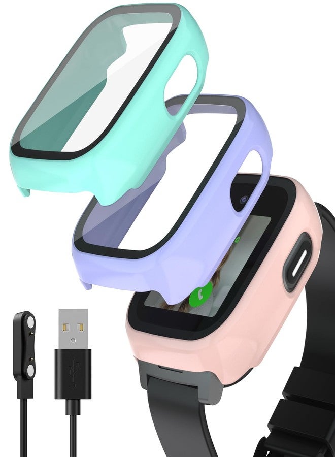 SimpleThings Compatible with Cosmo JrTrack 5 Screen Protector, Hard PC Case with HD Clear Tempered Glass Screen Protector for Cosmo JrTrack 5 Watch for Kids Boys Girls (Teal+Purple+Pink) - Image 1