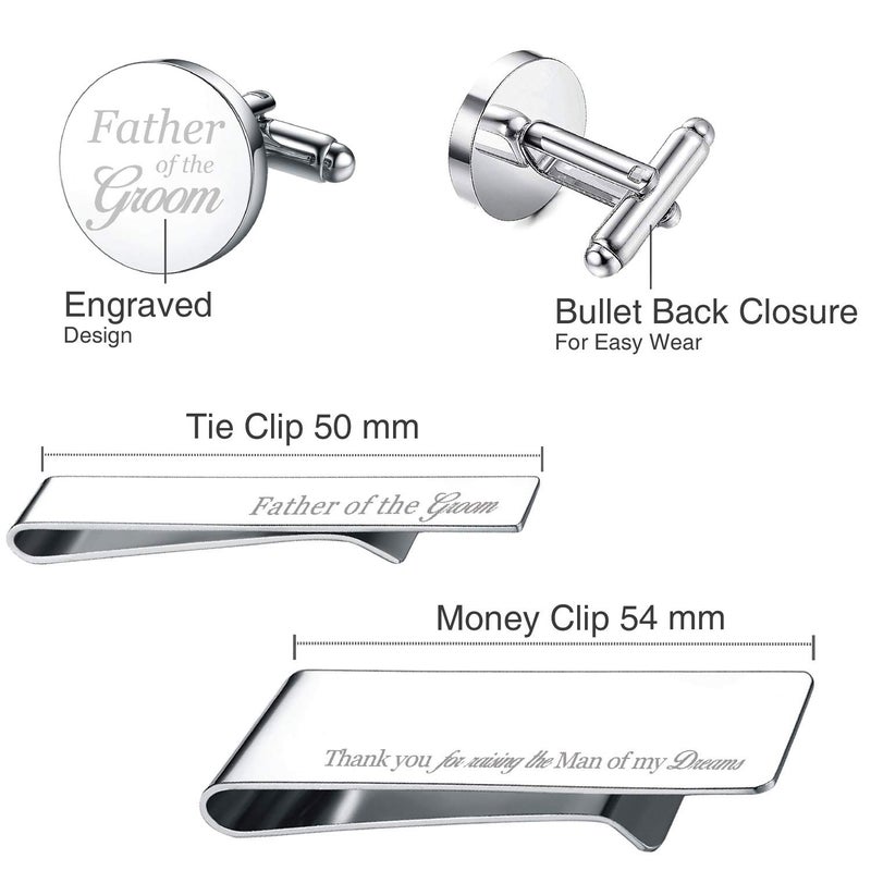 BodyJ4You Cufflinks, Tie Bar, Money Clip - Father of Groom Always Your Little Girl - Gift Wedding Day from Bride - Stainless Steel Men's Cuff Links - Image 2