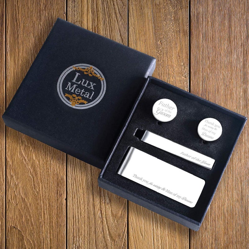 BodyJ4You Cufflinks, Tie Bar, Money Clip - Father of Groom Always Your Little Girl - Gift Wedding Day from Bride - Stainless Steel Men's Cuff Links - Image 3