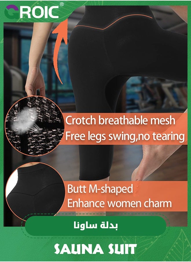 GROIC Sauna Pants Women Sweat Capris Slimming Leggings,High Waist Workout Body Shaper Suits,Workout Exercise Body Shaper Thighs,Lower Body Shaper Sweatsuit Exercise Fitness  - Image 3
