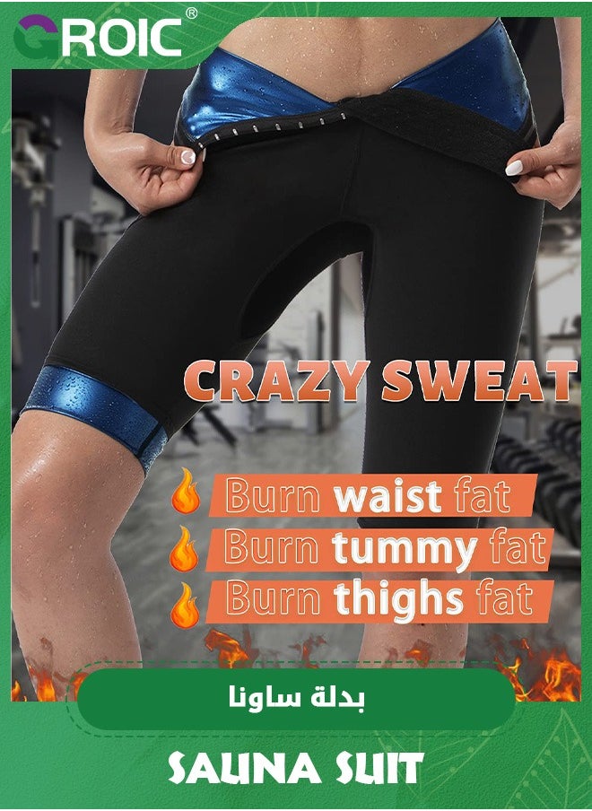 GROIC Sauna Pants Women Sweat Capris Slimming Leggings,High Waist Workout Body Shaper Suits,Workout Exercise Body Shaper Thighs,Lower Body Shaper Sweatsuit Exercise Fitness  - Image 2