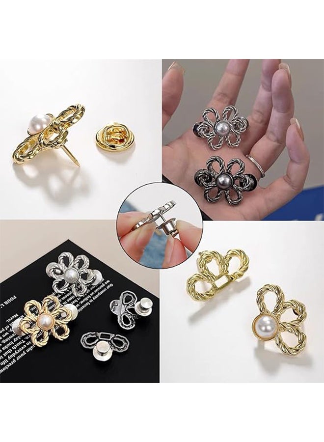 8 Sets Flower Jeans Button Pant Waist Tightener, Adjustable Waist Buckle Sets No Sew and No Tools Detachable Decorative Buckles, Jean Buttons Pins for Loose, Pants, Skirts, Sleeves - Image 3