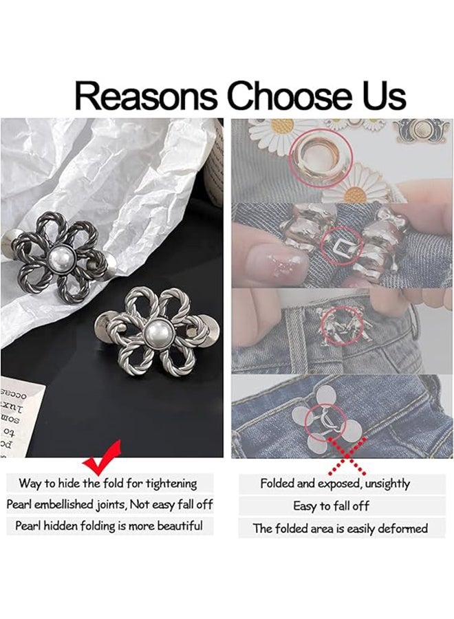 8 Sets Flower Jeans Button Pant Waist Tightener, Adjustable Waist Buckle Sets No Sew and No Tools Detachable Decorative Buckles, Jean Buttons Pins for Loose, Pants, Skirts, Sleeves - Image 4