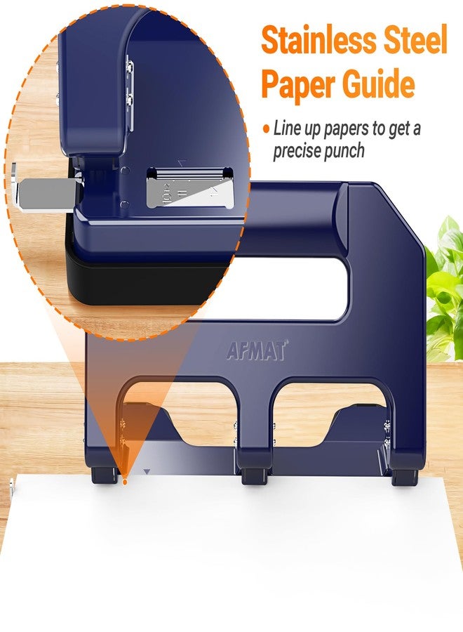 AFMAT 3 Hole Punch, AFMAT Hole Puncher 3 Ring, 3 Hole Puncher for Binder, Three Hole Punch Heavy Duty, 50% Reduced Effort, Metal Constructure, Bulit-in S.S. Paper Guide, 40 Sheets Capacity, Blue - Image 5