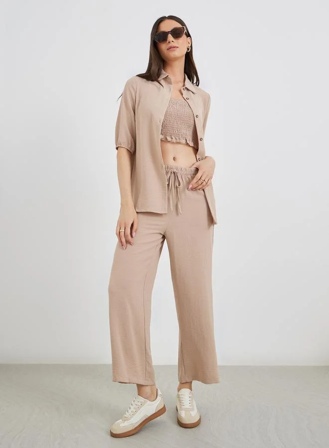 تايك تو Take Two Pack of 3 - Solid Longline Shirt, Bandeau Top and Pants Co-Ords