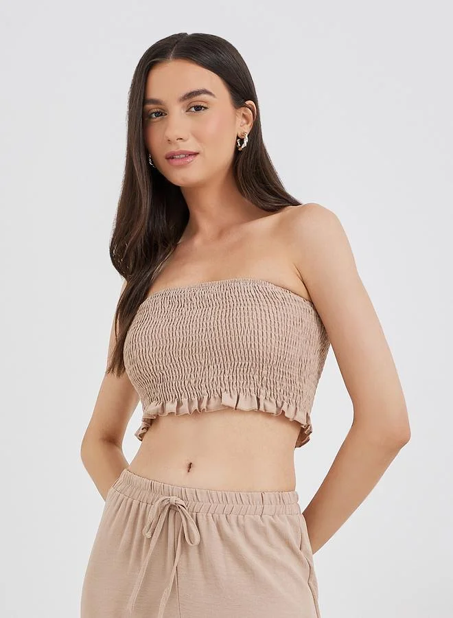 Styli Styli Pack of 3 - Solid Longline Shirt, Bandeau Top and Pants Co-Ords