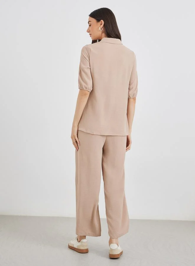 Styli Styli Pack of 3 - Solid Longline Shirt, Bandeau Top and Pants Co-Ords