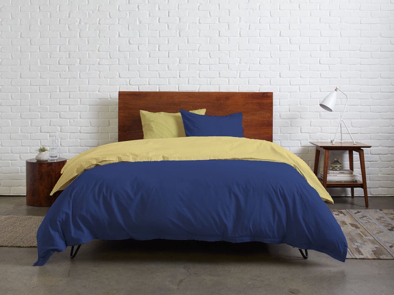 Tigers Trade Lines Quilt cover set from Mix Catalogue - Cotton - 3 pieces - for main rooms and youth rooms (Navy Yellow, for single bed size 120 cm (Youth))