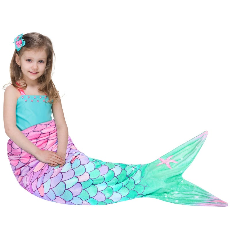 WERNNSAI Mermaid Tail Blanket  Wearable Blankets for Kids  Teens Soft Flannel Mermaid Scale Sleeping Bags  Snuggle Blanket for All Seasons Pink  Green