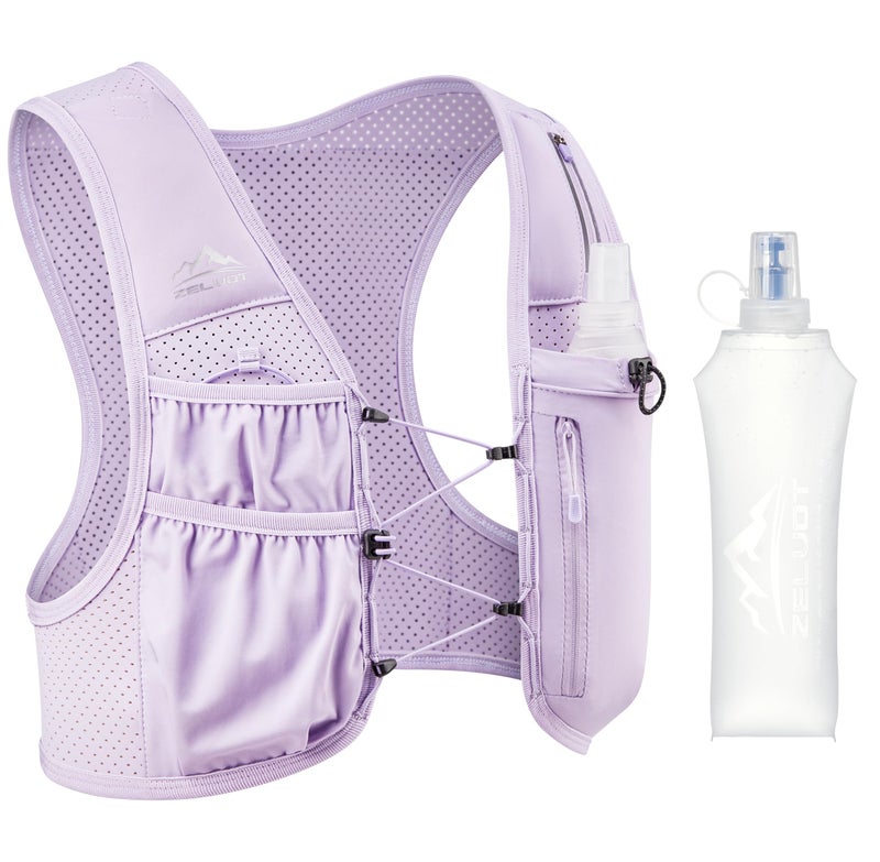 Zelvot Running Vest for Women Men, USA Original Patent, Adjustable Chest Straps Running Hydration Vest with 500ml Soft Flask, Lightweight Reflective Hydration Backpack for Marathon (Purple, XS/S) - Image 1