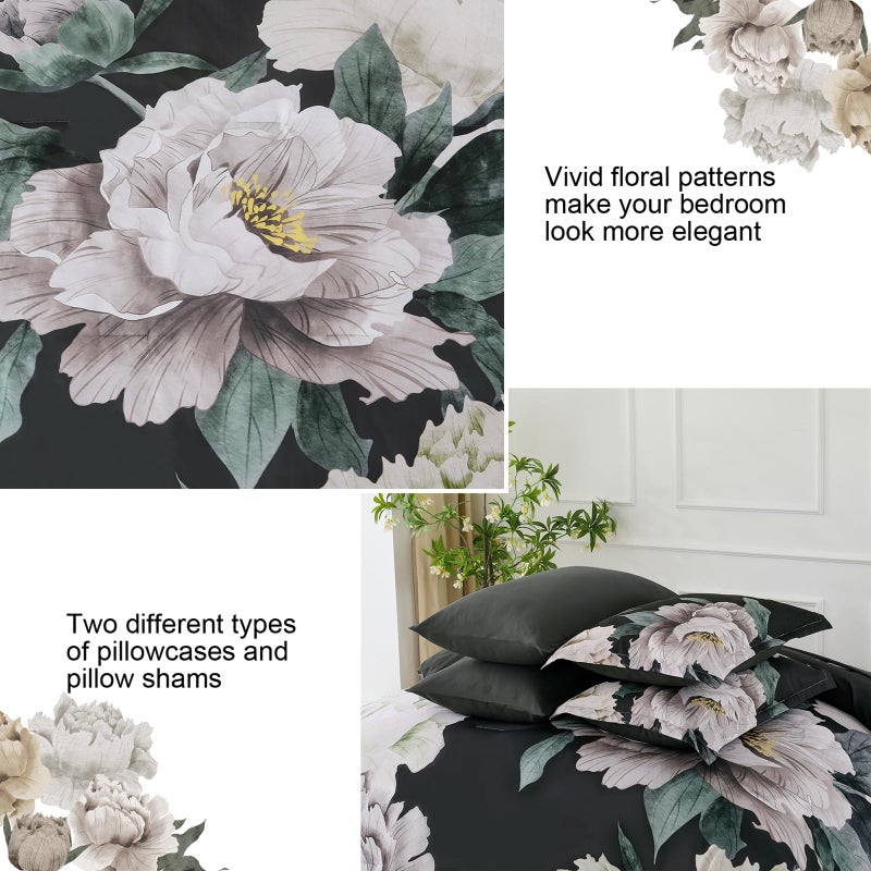 Dobuyly Black Comforter Set Queen 7 Piece Bed in a Bag, Floral Comforter Set with Sheets, Soft Microfiber Botanical Flower Bedding Set for All Season - Image 5