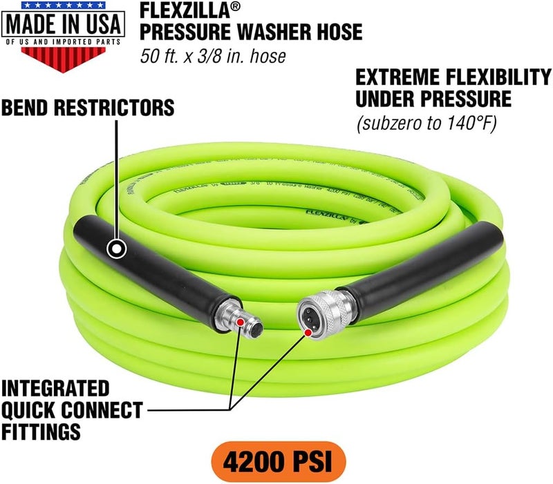 خرطوم غسيل الضغط HFZPW426050Q-E بقوة 4200 رطل لكل بوصة مربعة، طول 50 قدم، قطر 3/8 بوصة × 50 قدم، لون ZillaGreen - Image 2