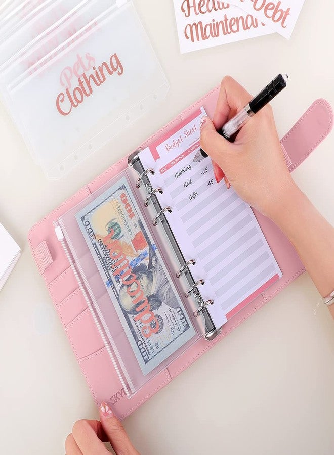 SKYDUE Budget Binder with 8pcs Zipper Envelopes,Money Organizer with 12pcs Expense Sheets & 24 Rose Gold Sticky Labels,Budget Organizer for Cash - Image 3