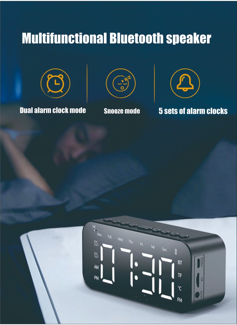 Portable Bluetooth Speakers Subwoofer Stereo Speaker  Wireless Wired Universal Bluetooth Card Speaker P6 Clock Alarm Clock Speaker Desktop Gift Ornament Speaker White