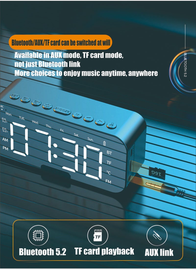 Portable Bluetooth Speakers Subwoofer Stereo Speaker  Wireless Wired Universal Bluetooth Card Speaker P6 Clock Alarm Clock Speaker Desktop Gift Ornament Speaker White