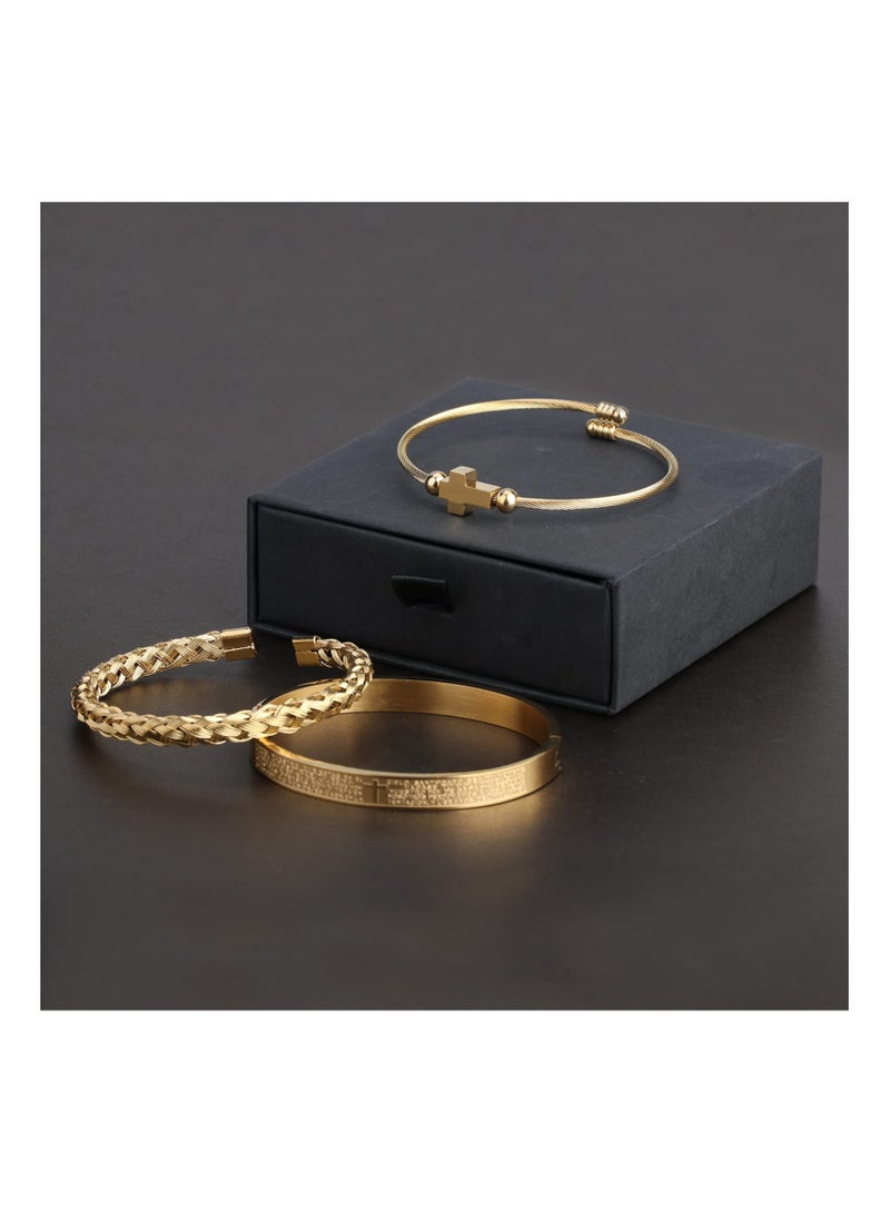 SYOSI KASTWAVE 3 PCS Religious Cross Bracelets for Men Twisted Cable Cross Bracelet Christian Baptism Gifts for Boys Boyfriend Mens Luxury Charm Fashion Bangle Cross Jewelry - Image 2