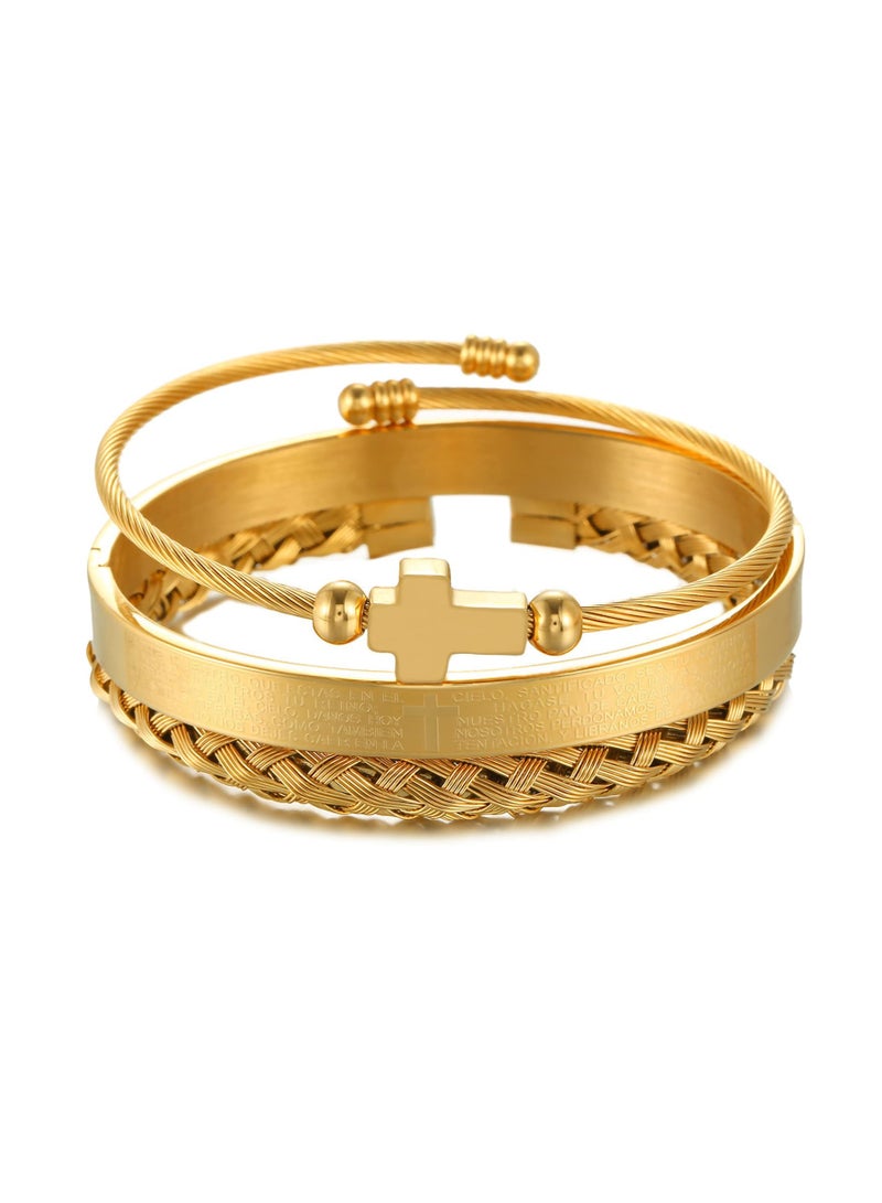 SYOSI KASTWAVE 3 PCS Religious Cross Bracelets for Men Twisted Cable Cross Bracelet Christian Baptism Gifts for Boys Boyfriend Mens Luxury Charm Fashion Bangle Cross Jewelry - Image 1