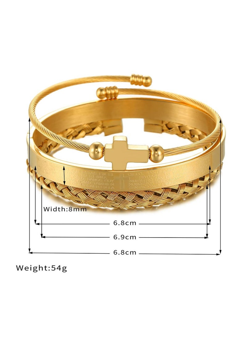 SYOSI KASTWAVE 3 PCS Religious Cross Bracelets for Men Twisted Cable Cross Bracelet Christian Baptism Gifts for Boys Boyfriend Mens Luxury Charm Fashion Bangle Cross Jewelry - Image 3