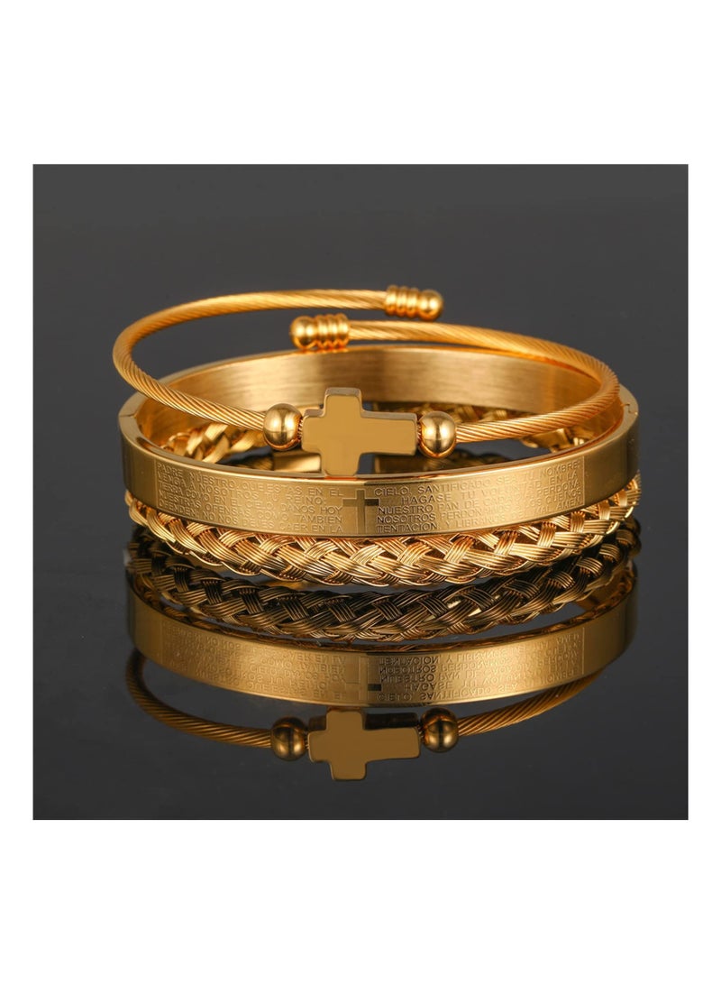 SYOSI KASTWAVE 3 PCS Religious Cross Bracelets for Men Twisted Cable Cross Bracelet Christian Baptism Gifts for Boys Boyfriend Mens Luxury Charm Fashion Bangle Cross Jewelry - Image 4