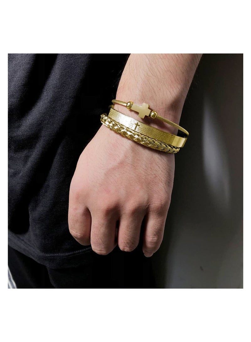SYOSI KASTWAVE 3 PCS Religious Cross Bracelets for Men Twisted Cable Cross Bracelet Christian Baptism Gifts for Boys Boyfriend Mens Luxury Charm Fashion Bangle Cross Jewelry - Image 5