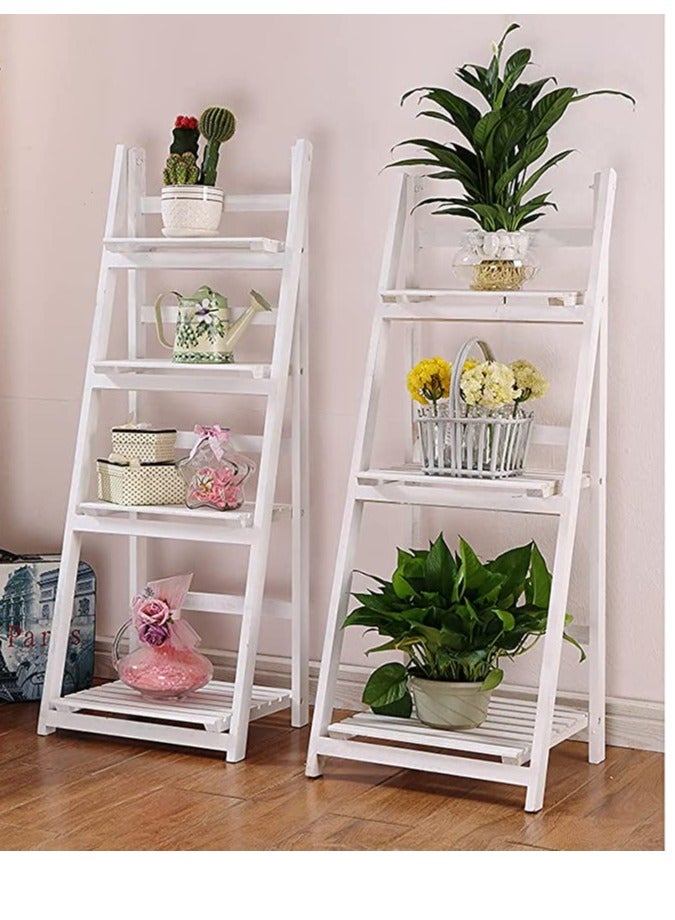 Generic FFD Foldable Wooden Flower White Stand A Versatile Four Layered Rack for Plants, Books  - Image 3