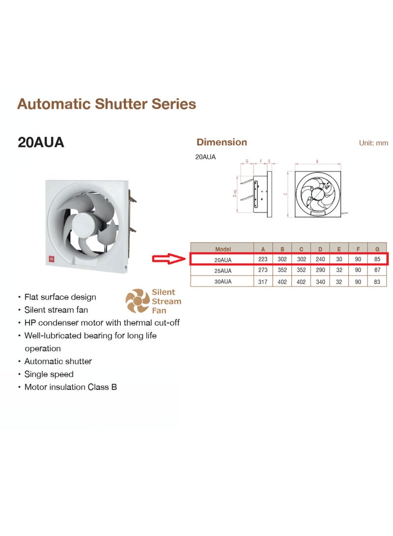 KDK Wall Mounted Exhaust Fan 25x25cm With Automatic Shutter - Image 2