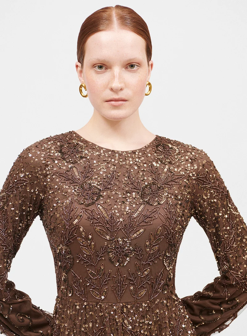 MARYISA Embellished Long Sleeve Dress