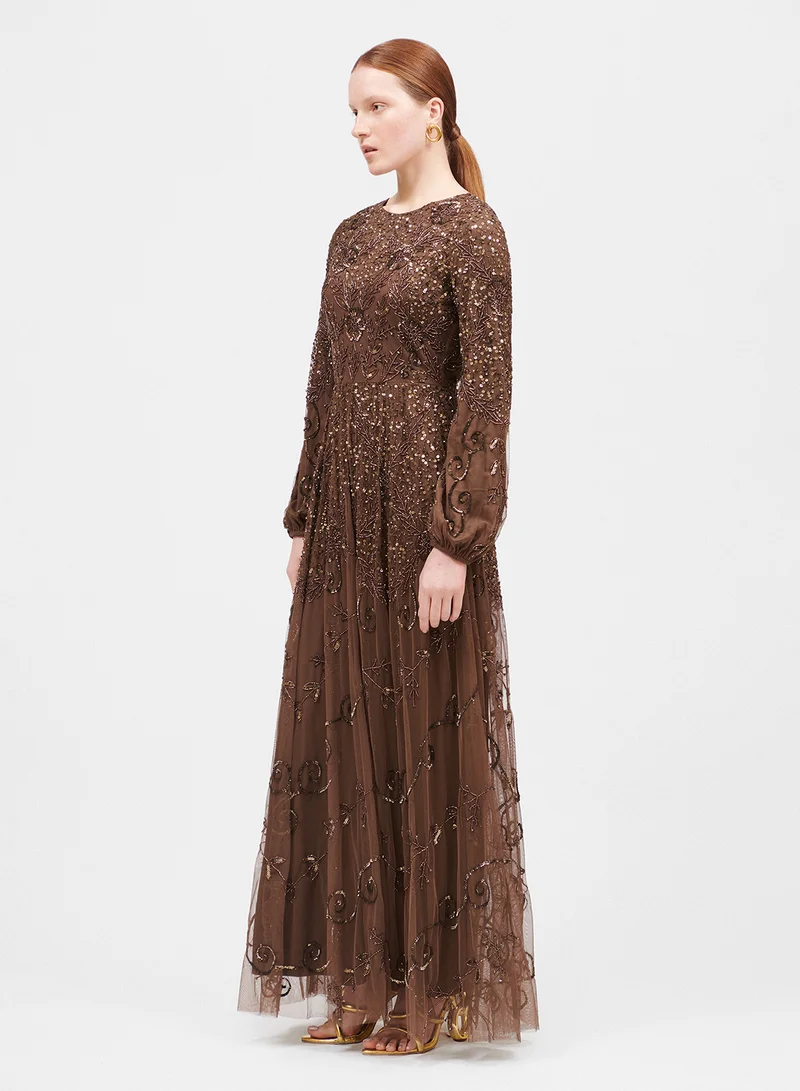 MARYISA Embellished Long Sleeve Dress