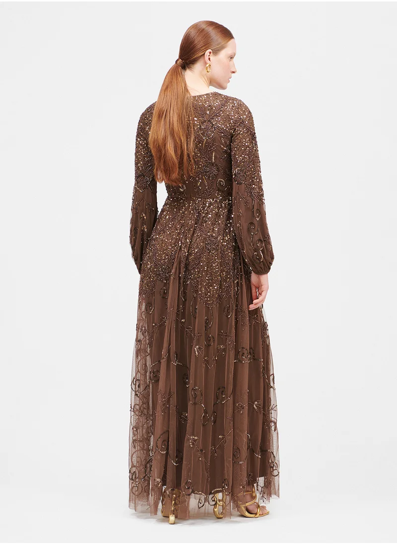 ماري Erina Modest Embellished Sequin Maxi Dress