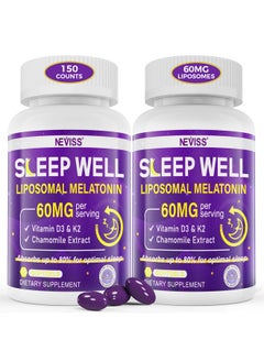 NEVISS Melatonin 60mg for Adults High Dose, Supports Deep Sleep & Brain Cognition, Extra Strength Liposomal Melatonin with Vitamin D3 K2, Chamomile, for Sound Sleep Cycle, Immune & Antioxidant, 150 Softgels  - Image 1