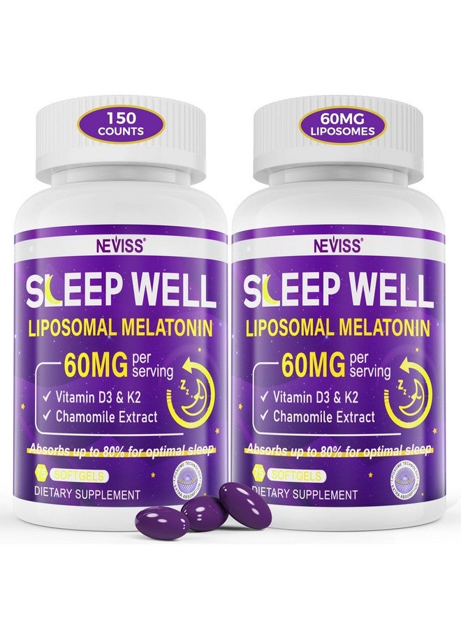 NEVISS Melatonin 60mg for Adults High Dose, Supports Deep Sleep & Brain Cognition, Extra Strength Liposomal Melatonin with Vitamin D3 K2, Chamomile, for Sound Sleep Cycle, Immune & Antioxidant, 150 Softgels - Image 1