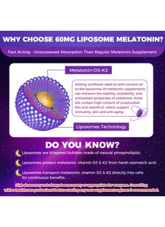 NEVISS Melatonin 60mg for Adults High Dose, Supports Deep Sleep & Brain Cognition, Extra Strength Liposomal Melatonin with Vitamin D3 K2, Chamomile, for Sound Sleep Cycle, Immune & Antioxidant, 150 Softgels  - Image 3