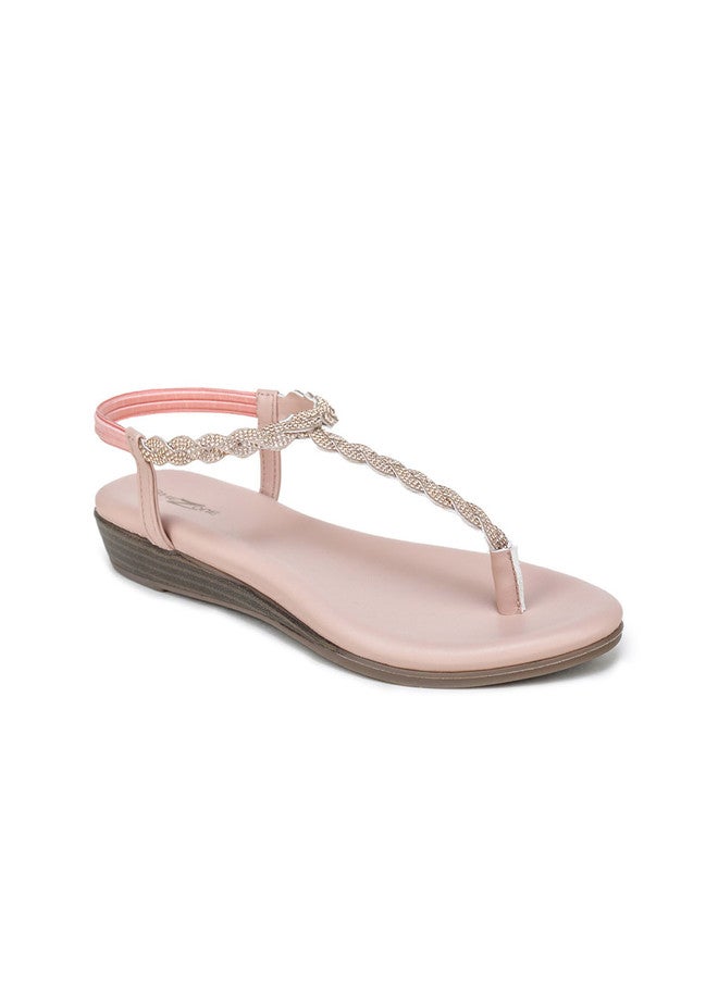 She Zone أحذية فلات بتصميم T-strap بلون الخوخ للنساء - Image 2