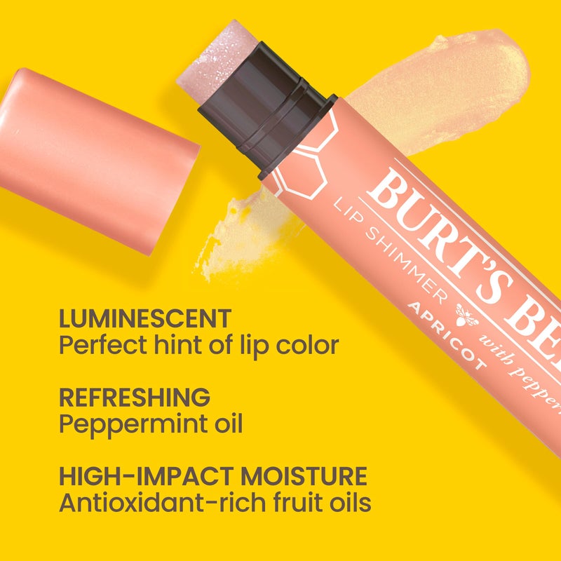 Burt's Bees Lip Balm, Moisturizing Lip Shimmer for Women, for All Day Hydration, with Vitamin E & Coconut Oil, 100% Natural, Apricot, 0.09 Ounce - Image 1