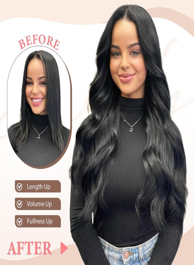 Fliace Synthetic Clip in Black Hair Extensions for Women, 6 PCS Natural Black Hair Extensions, Thick Hairpieces Double Weft Wavy Hairpieces, Soft Hair & Blends Well (20inch, 6pcs, Natural Black) - Image 2